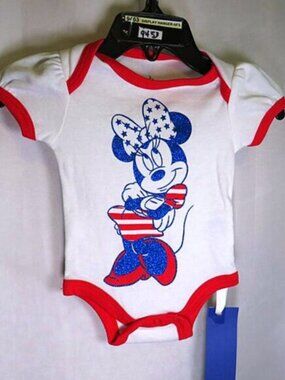 Baby Disney Minnie Mouse NB bodysuit SPARKLY decal Glittered Patriotic